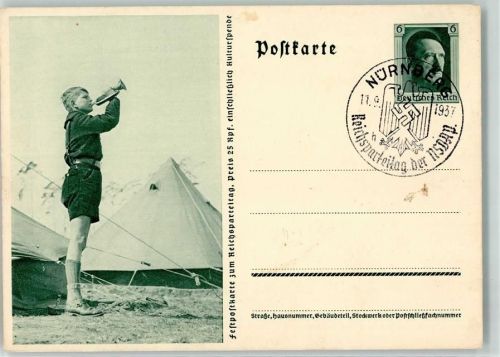 Nürnberg 1937 Reichsparteitag Zelte Trompete Privatganzsache Deutsches Reich