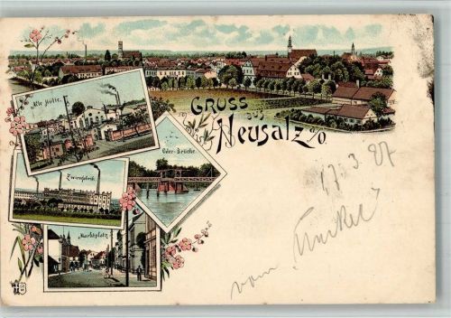 Neusalz a.d. Oder 1897 Zeche Zwirn- Fabrik Marktplatz Oderbrücke Bahnpost -Stettin Zug 1001