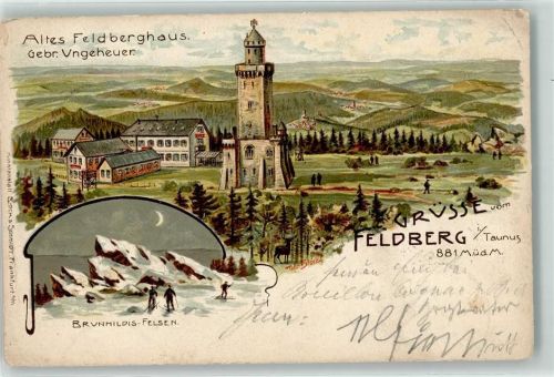 Feldberg 1904 altes Feldberghaus Brunhildis Felsen im Winter Skifahrer