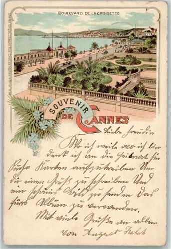 06150 Cannes 1898 Gebrauchsspuren Boulevard de Lacroisette Lithographie