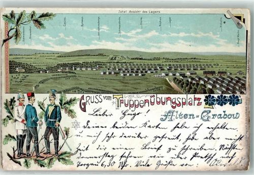 39291 O3271 Altengrabow Lithographie Truppenübungsplatz Lageransicht Offiziere