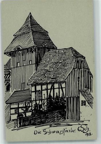 Schleiz Die Schwarzfarbe sign. S. Schunke Serie Malerische Winkel in Schleiz Nr. 5