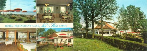 Laboe Hotel Gasthaus Cafe Neu-Stein Innen- und Aussenansicht Klappkarte