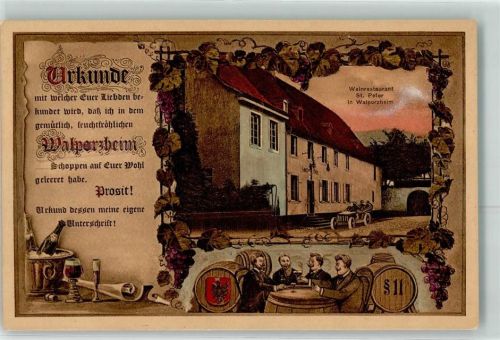 Walporzheim Weinrestaurant St. Peter Gasthaus Urkunde Schoppen Wein Fass Wappen §11 Reben Auto