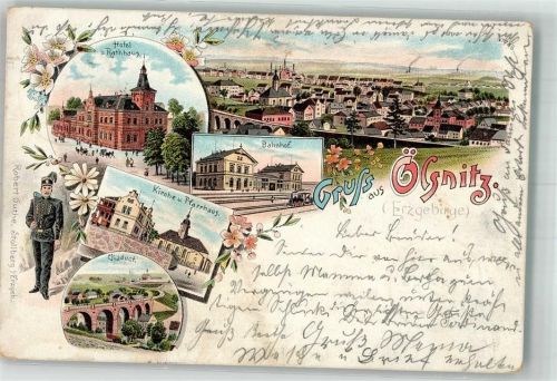 Oelsnitz 1896 Bergmann Viadukt Bahnhof Rathaus Hotel