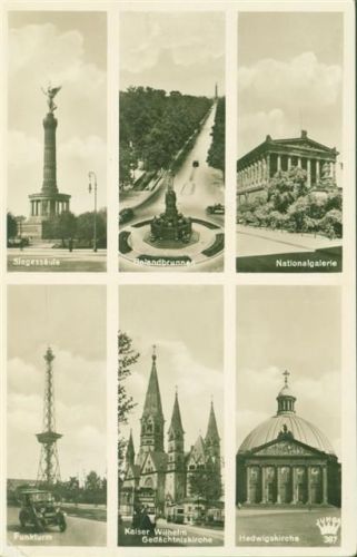 Berlin Mitte Zerteil AK Siegessäule Rolandbrunnen Nationalgalerie Funkturm Kaiser Wilhelm Gedächtniskirche Hedwigskirche