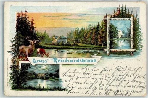 Reinhardsbrunn 1905 Gruss Wald Hirsch Reh See Holzrahmen