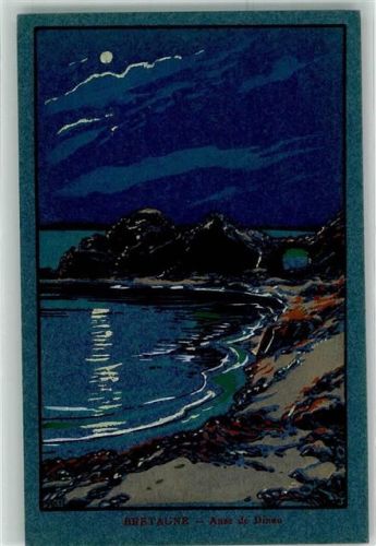 Anse de Dineo Bretagne Mondschein sign.HS Motiv Frankreich Künstlerkarte