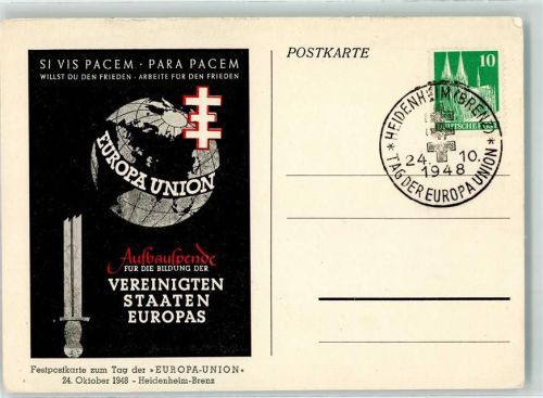 Heidenheim Tag der Europa Union 1948 Politik Festpostkarte
