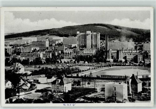 Zlin Sportplatz Silo Ort lt. Stempel Fabrik Hochhaus