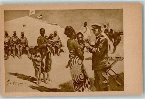 Jung Afrika wird geimpft sign. Fritz Grotemeyer Kolonial Krieger Spende