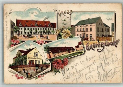 Gröppendorf 1904 Lithographie Posthilfestelle Schloss Gasthaus Schäferei Bahnpost Wermsdorf-Oschatz Zug 3324