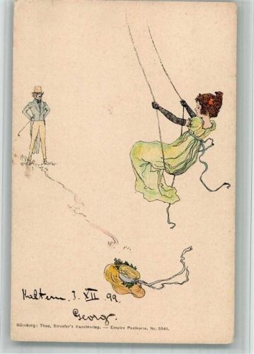1899 Empire Karte Nr. 5541 Frau auf einer Schaukel Jugendstil Lithographie