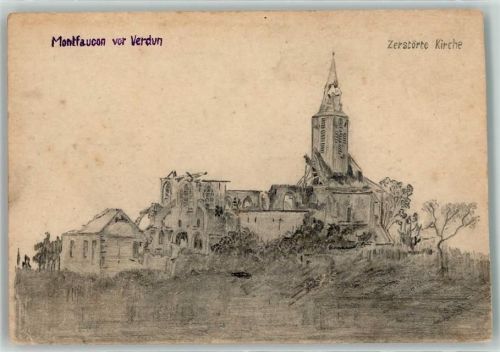 Montfaucon-d'Argonne Handgemalt Zerstörte Kirche