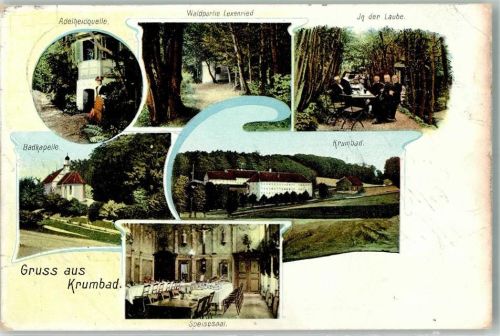 86381 W8908 Krumbad , Schwab 1908 Gebrauchsspuren Adelheidquelle Lexenried In der Laube Badkapelle Verlag Zieher, Ottmar
