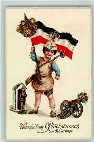 1916 Geburtstag Kind Spielzeug Kanone Fahne Schwarz-Weiß-Rot Verlag EAS