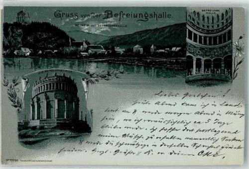 93309 W8420 Kelheim 1899 Lithographie / Mondschein Befreiungshalle