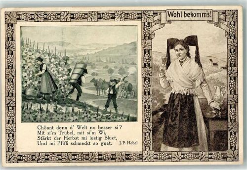 Weinlese Tracht Bordüre mit Weintrauben AK