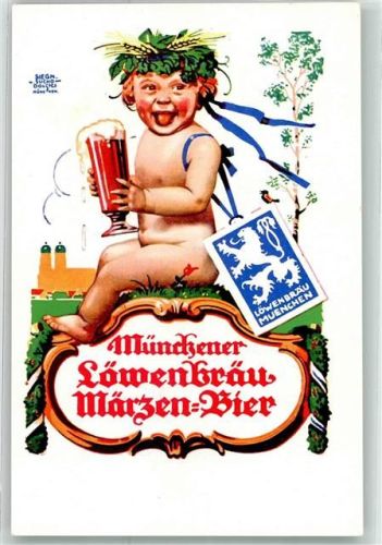 München sign.Siegmund von Suchodolski Münchner Löwenbräu Märzen Bier Wappen Baby