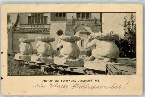 Düsseldorf 1908 Abbruch der Betonwerke Architektur Jugendstil Ulmer Fischerweiber Skulpturen