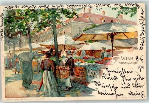 1050 Wien 5. Bezirk, Margareten 1901 Künstlerkarte Naschmarkt Marktszene