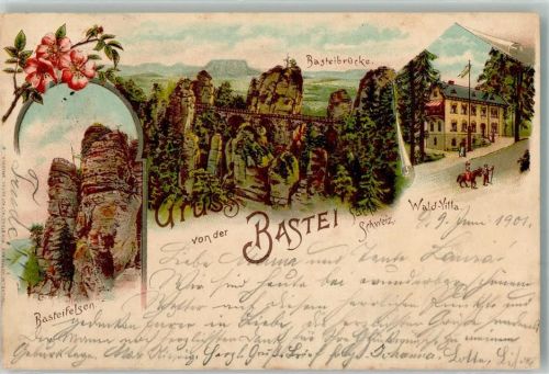 Rathen Kurort 1901 Basteifelsen Basteibrücke Wald-Villa