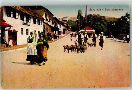 Sarajevo Strassenszene Tracht Volkstypen Ziegen