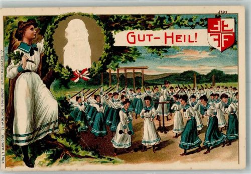 1906 - 1912 Prägedruck Gut Heil Frauen beim Turnen