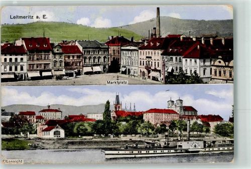 Litomerice Leitmeritz 1915 - Marktplatz Seitenraddampfer Dresden