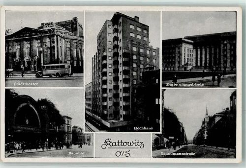 Kattowitz WK II StempelStadttheater Hochhaus Regierungsgebäude Grundmannstraße Bahnhof