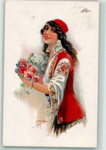 Frau Tracht Rosen Verlag ERKAL NR.332-4 Usabal, L. 1918 Künstlerkarte