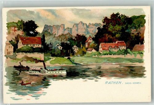 Rathen Kurort Lithographie Basteifelsen Elbe Künstlerkarte