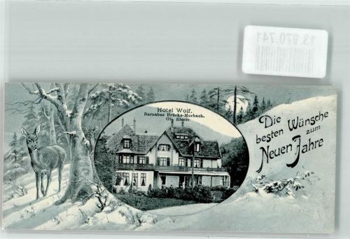 68530 Murbach Gebrauchsspuren Hotel Wolf Barnabas Brücke Winter Glückwunsch Neujahr Mini-AK