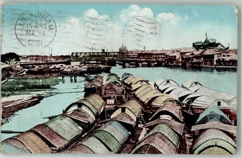 Manila 1920 Foto AK Hafen the Pasig River with Casco Freihghters