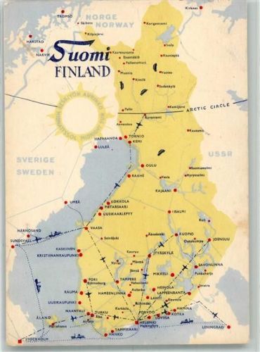 Helsinki Helsingfors 1953 Foto AK Landkarte Fluglinien