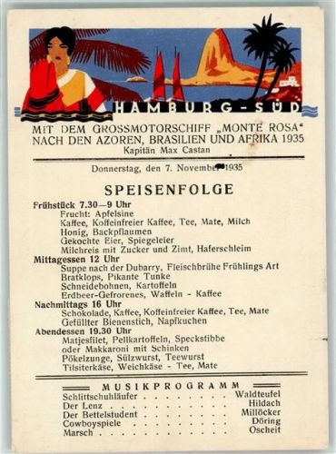 1935 Dampfer Monte Rosa Nach den Azoren, Brasilien und Afrika 1935
