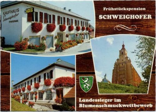um 1970/80 Pöllauberg, Frühstückspension und Kaufhaus Schweighofer,F. Hruby AKU1