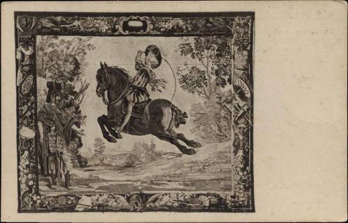 um 1920 Wien: Wiener Gobelinsammlung, Reitunterricht Ludwig XIII von Frankreich, Pferd,Staatl. Lichtbildstelle Wien