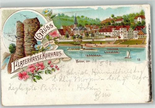 01829 O8306 Wehlen Stadt 1898 Gebrauchsspuren Lithographie Gasthaus Hotel Elbterrasse