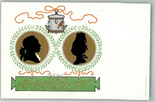 1899 Serie 317 Nr. 8 Biedermeier sign. Voss, Carl , Vogelkäfig Schattenbild