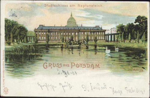 1901 Potsdam: Stadtschloss am Neptunsteich, Künstler AK,Seegers & Sehrend,sign. A. Heide