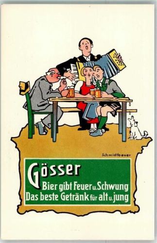 sign.Schmidtbauer Gösser Bier Akkordeon Hund