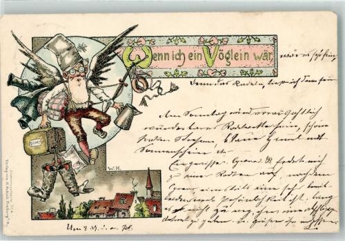 1901 Gnomenpostkarte Nr 4 Flügel Fliegen