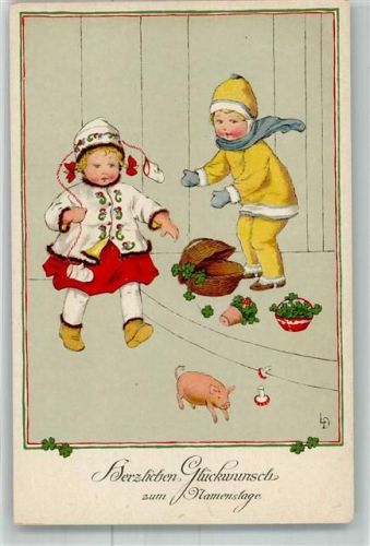 Namenstag Kinder Schwein Glücksbringer Meissner u. Buch Serie 2405