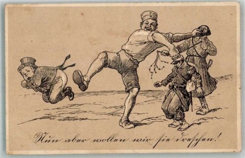 Die Feinde verprügeln Karikatur