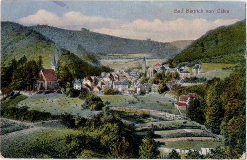 1919 Bad Bertrich, Ansicht von Osten, Kapelle, Kirche, Felder, Häuser,Stengel & Co.
