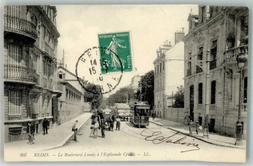 Reims 1910 Straßenbahn Le Boulevard Lundy Briefmarke Bildseite