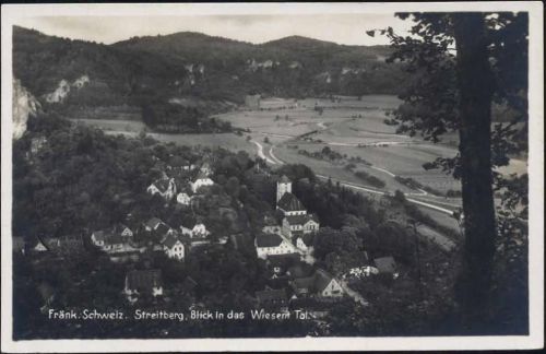 um 1930/40 Streitberg, Fränk. Schweiz. Blick in das Wiesent Tal.,E.v.Leistner AKU1