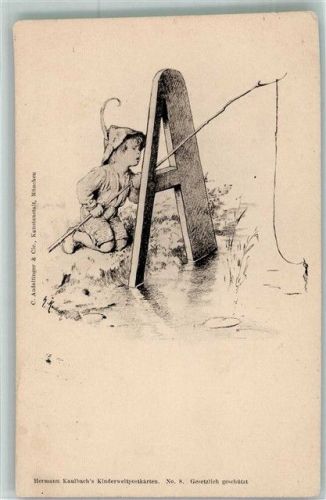 sign. Kaulbach, H. Kinderweltpostkarten Nr. 8 Angeln