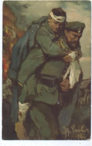 1918 Soldat trägt seinen verletzten Kameraden.,Wezel & Naumann,sign. SAIler